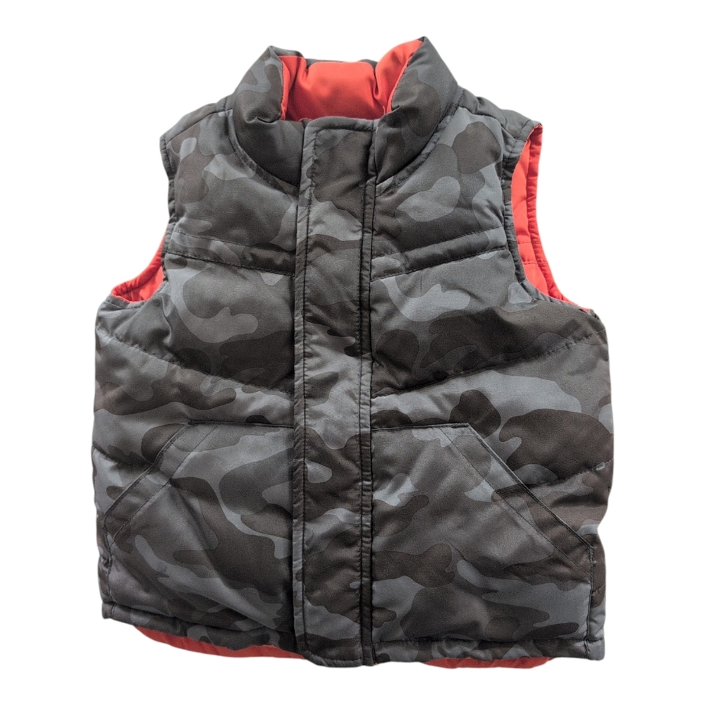 Old Navy Kids Reversible Camouflage Puffer Vest Gray Black Camo Orange 18 - 24m